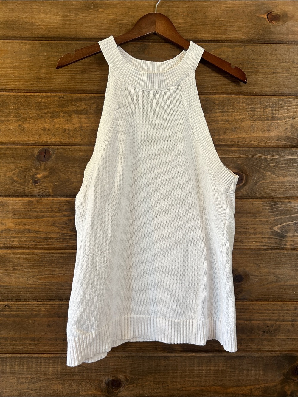 LOFT white knit Ribbed Halter Knit Tank Top